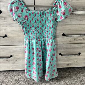 Crewcuts Floral Dress in Teal and Pink
